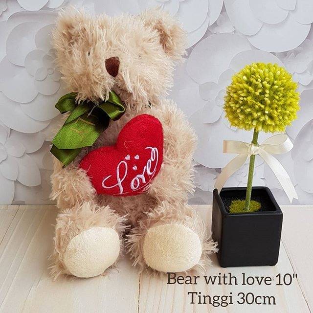 Boneka Bear with love 10&quot; import green ribbon