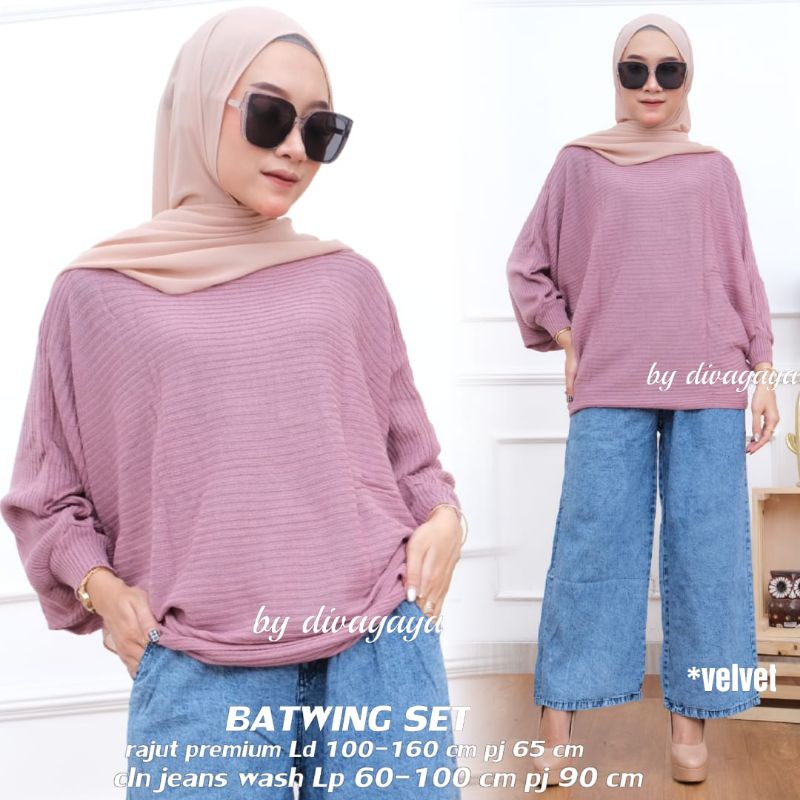 BATWING SET CELANA JEANS WASH BARU