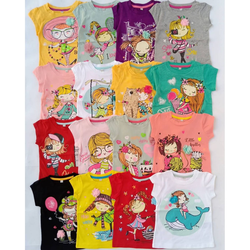 KAOS ANAK PEREMPUAN KARAKTER GIRLY USIA 9 BULAN - 7 TAHUN