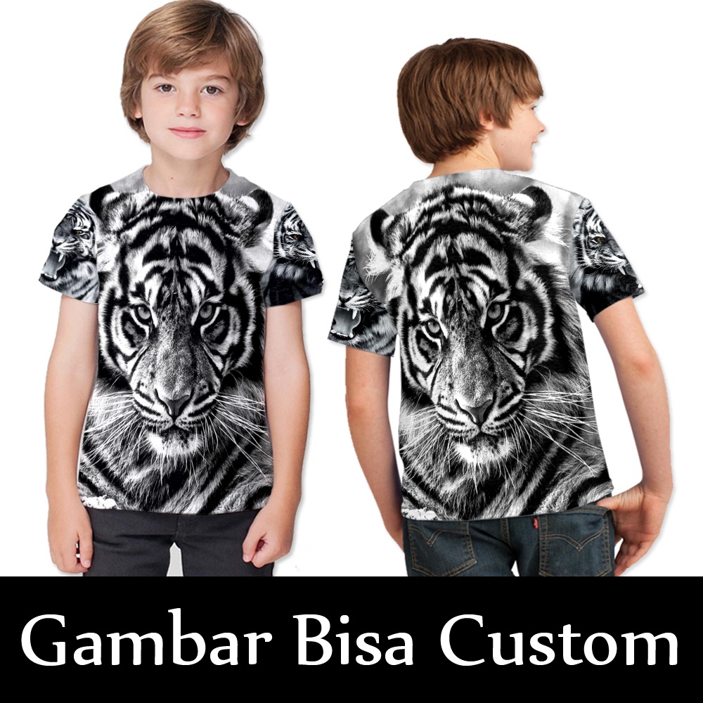 Kaos Anak Motif Harimau / Kaos baju T-shirt Anak HARIMAU PUTIH Fullprint /  Pakaian Anak Laki-Laki H