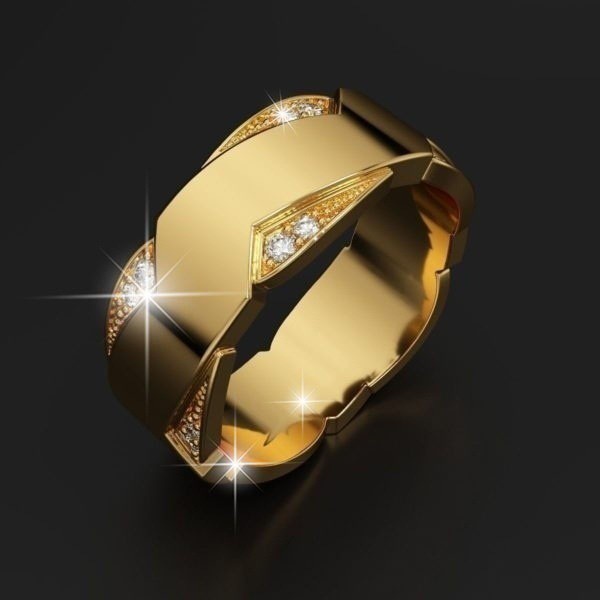 Cincin Berlian Baja Titanium Berlapis Emas 18K Sederhana Fashion Pria