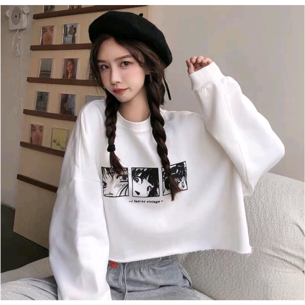 ANIME CROOPE SWEATER CROOPE OBLONG WAANITA - BAHAN FLECEE