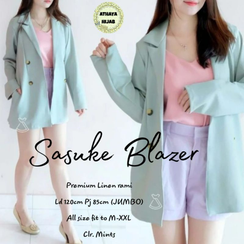 Baju Atasan Wanita Sasuke Blazer Fashion Korea Style Long Coat Blazer Premium Linen Rami Jumbo Ld 12