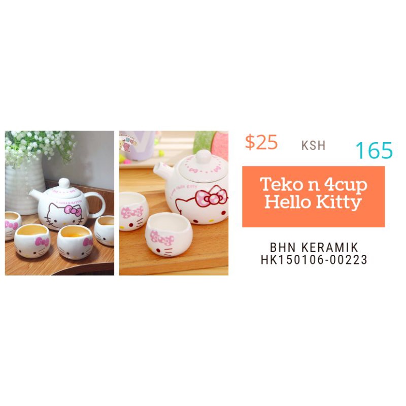 Teko keramik set hello kitty pink //Gelas teko set Hello Kitty // Teko Set keramik Hello kitty sale