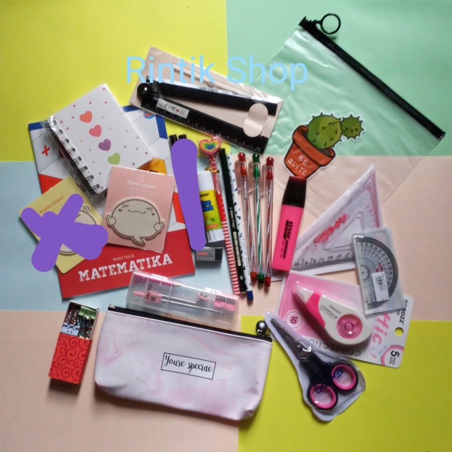 

BEST PRODUCT Paket Alat Tulis Sekolah SMP SMA (Pensil, Penggaris, Tempat Pensil, Bolpoin, Buku, Notebook, Gunting, Lem, Correction Tap Tanpa Spidol) - Youre Special Paket ATK lengkap Terlaris Termurah - Paling Diminati - Paling Dicari