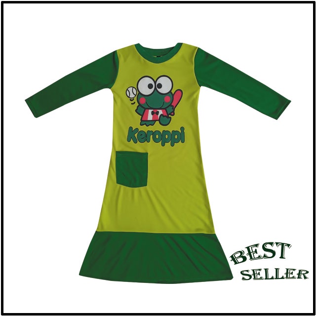 Dress Anak Perempuan karakter Keroppi Usia 1-10 Tahun Size S-XL / Gamis Anak Sablon Keroppi / Pakaian Anak Perempuan / Baju Anak / Gamis Anak