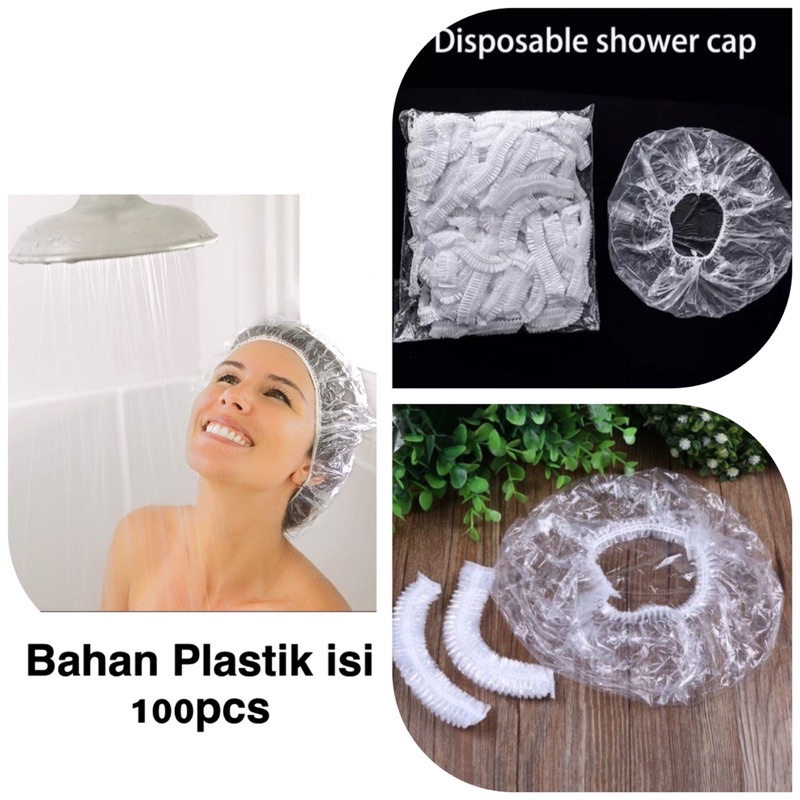 100pcs SHOWER CAP PLASTIK MURAH SEKALI PAKAI DISPOSIBLE SHOWER CAPS