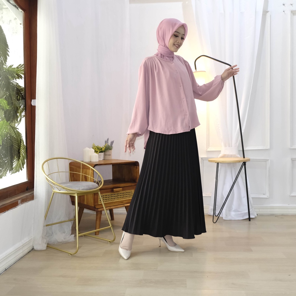 BLOUSE CRINCLE LENGAN BALON ATASAN BLOUSE JUMBO