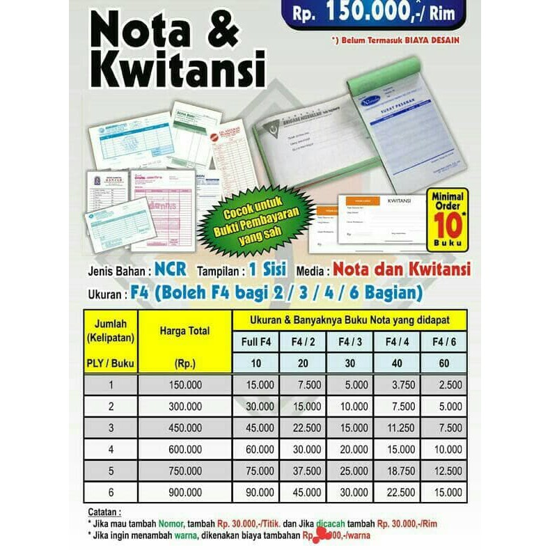 Nota Kontan Kecil Buku Folio Ria Cetak Nota Bon Cetak Kwitansi Nota Faktur Surat Jalan