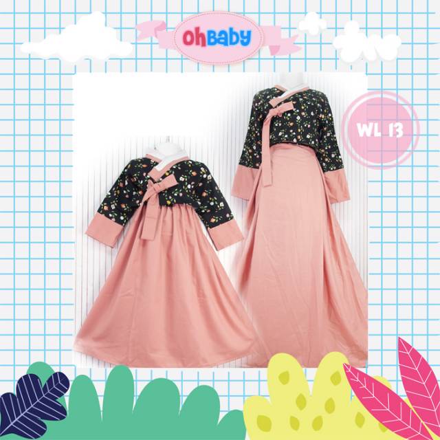 WL-13 Baju Muslim Gamis Couple Anak Ibu Hanbok Katun Jepang Ohbaby