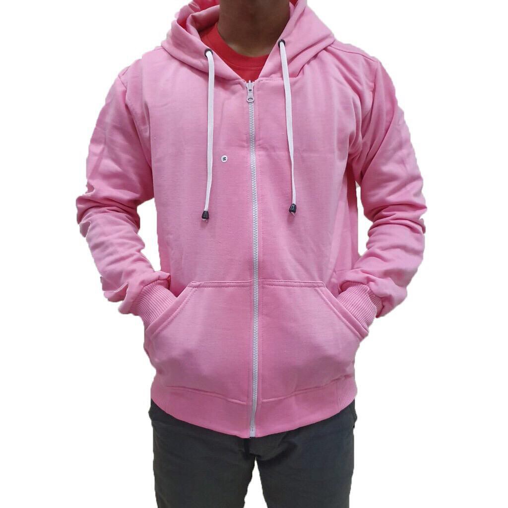 SWEATER POLOS HOODIE ZIPPER RESLETING WARNA PINK BABY