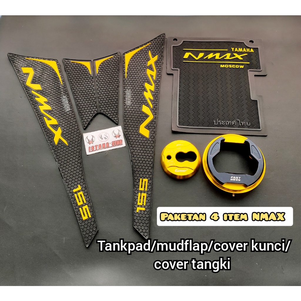 Paketan NMAX EMAS Cover kunci nmax tutup tangki nmax pijakan kaki tank pad nmax karpet nmax Mudflap nmax