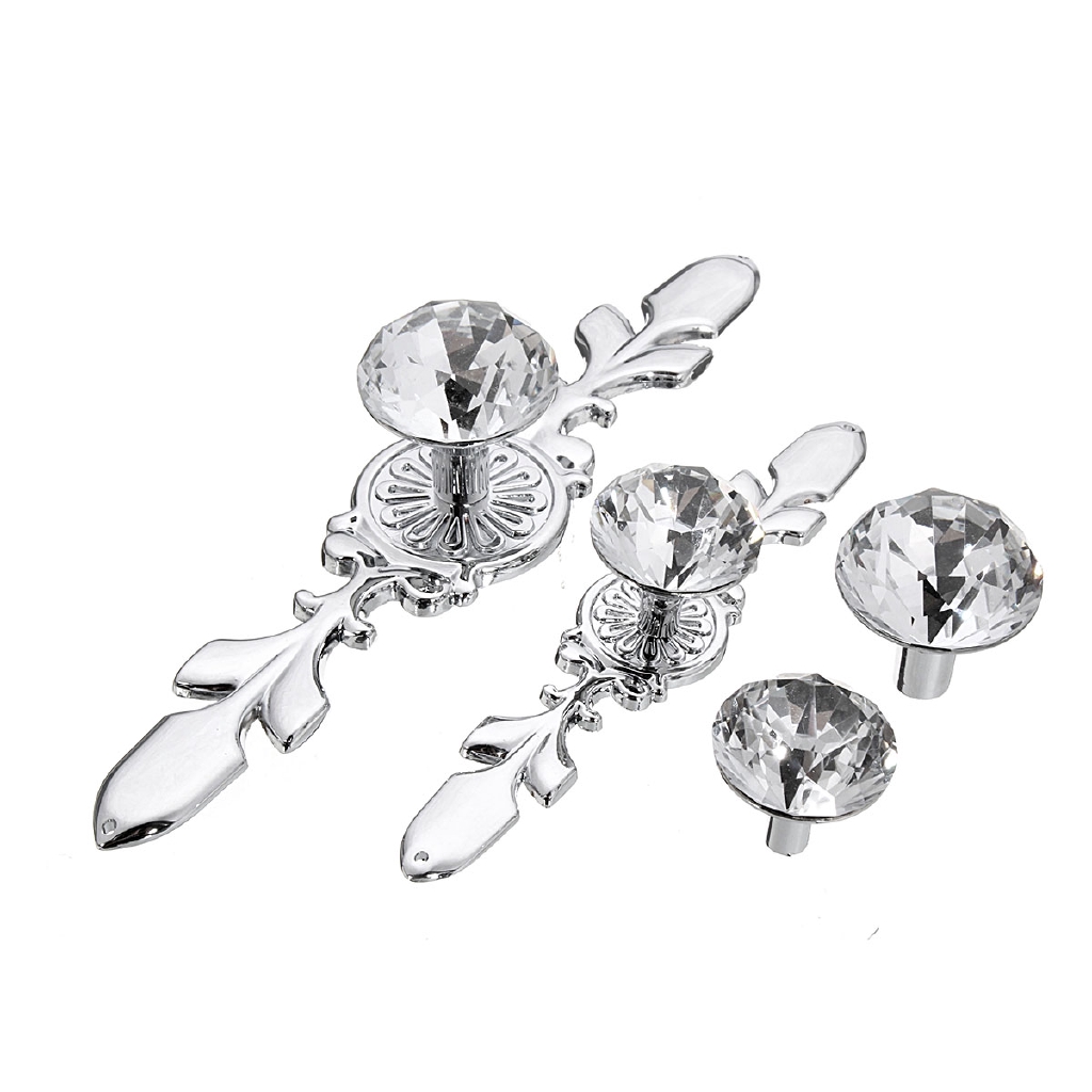 4 Types Glass Diamond Crystal Knobs Wardrobe Drawer Pulls Handle