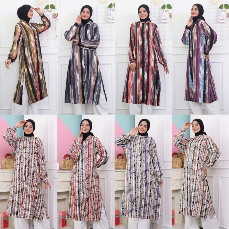 LONG TUNIK MUSLIM WANITA BAHAN SHAKILA MOTIF