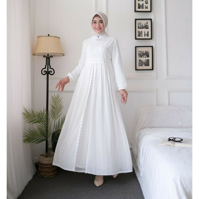 DRESS WHITE LADY GAMIS CANTIK ORIGINAL