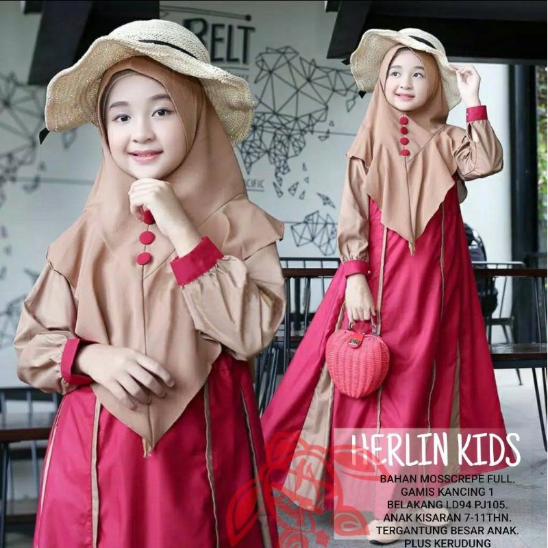 SYARI HERLIN KID ANAK, MOSCREPE, GAMIS HIJAB MUSLIM, DRESS MAXY