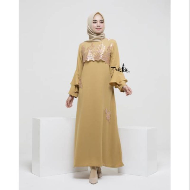 PRELOVED HULYA DRESS BY PEKGO APPAREL GOLD MURAH GAMIS BAJU LEBARAN