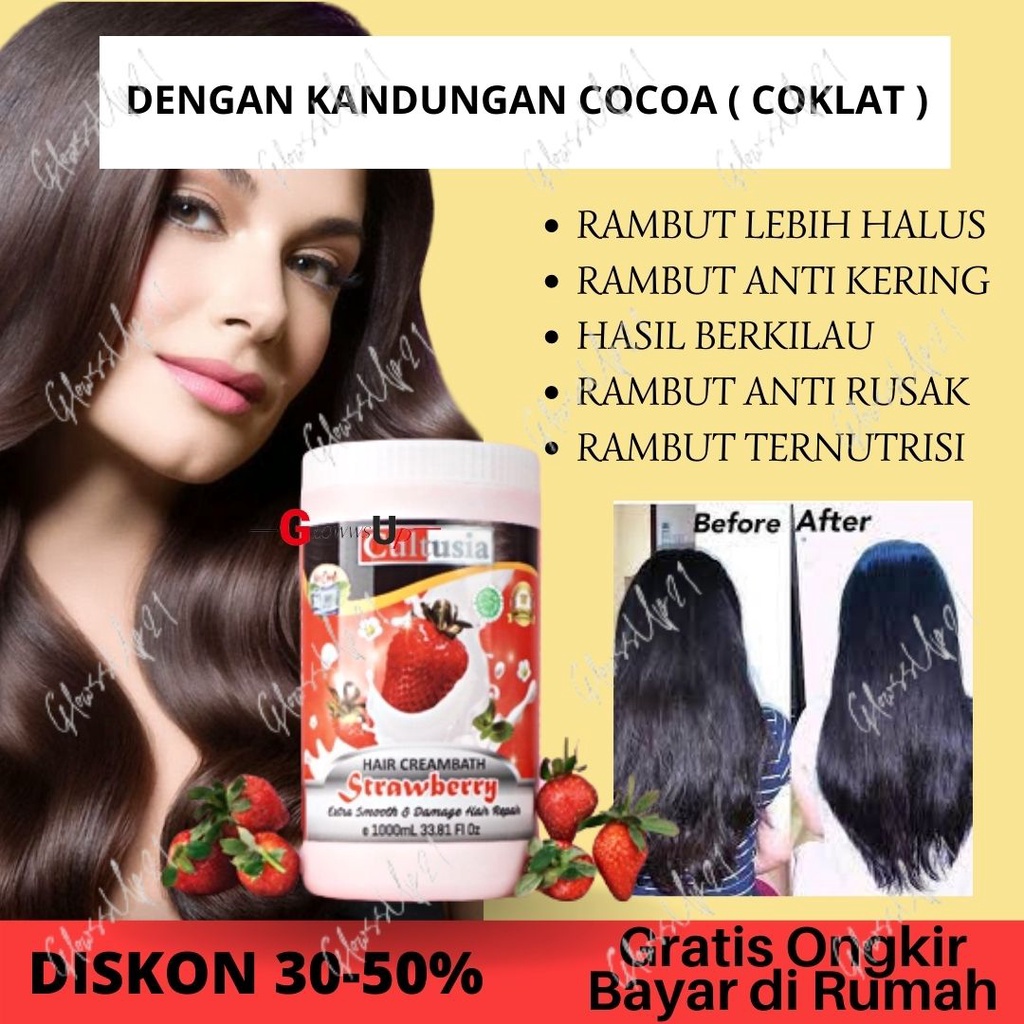 CREAMBATH RAMBUT CULTUSIA STRAWBERRY 1000ML KRIMBAT RAMBUT KERING TREATMENT RAMBUT STROBERI