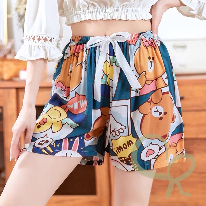 Hotpants Lucu Wanita Celana Pendek Santai Motif Rayon Import Ringan Dingin