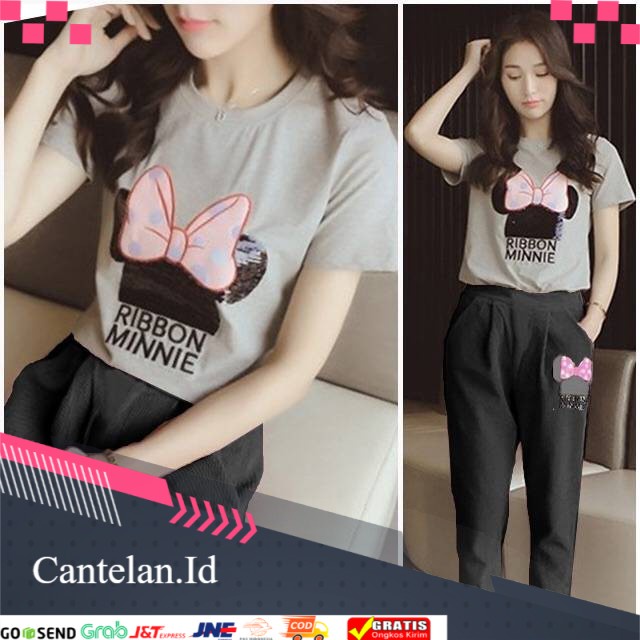 Cantelan.Id - baju Setelan Minnie Ribbon - murah konveksi
