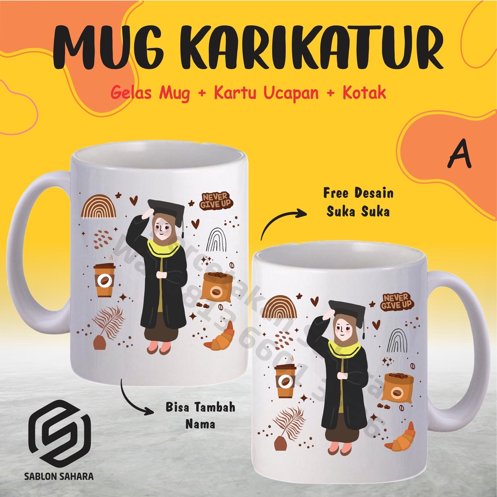 MUG WISUDA / MUG KARIKATUR / MUG KARTUN / MUG HADIAH / MUG CUSTOM / MUG WANITA WISUDA