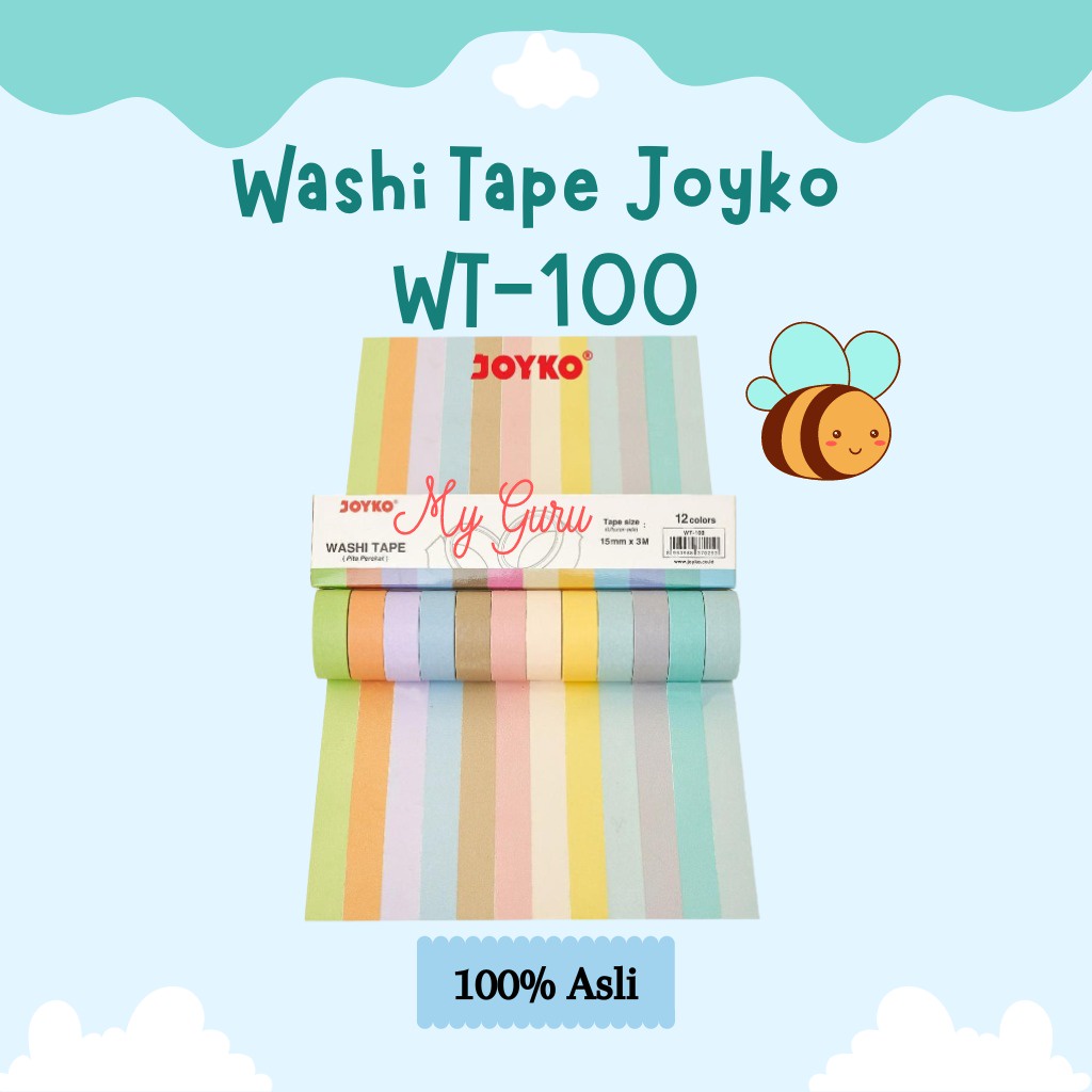 

[SET] WASHI TAPE / PITA PEREKAT / SELOTIP / KERTAS WARNA JOYKO WT-100 (12 COLORS)