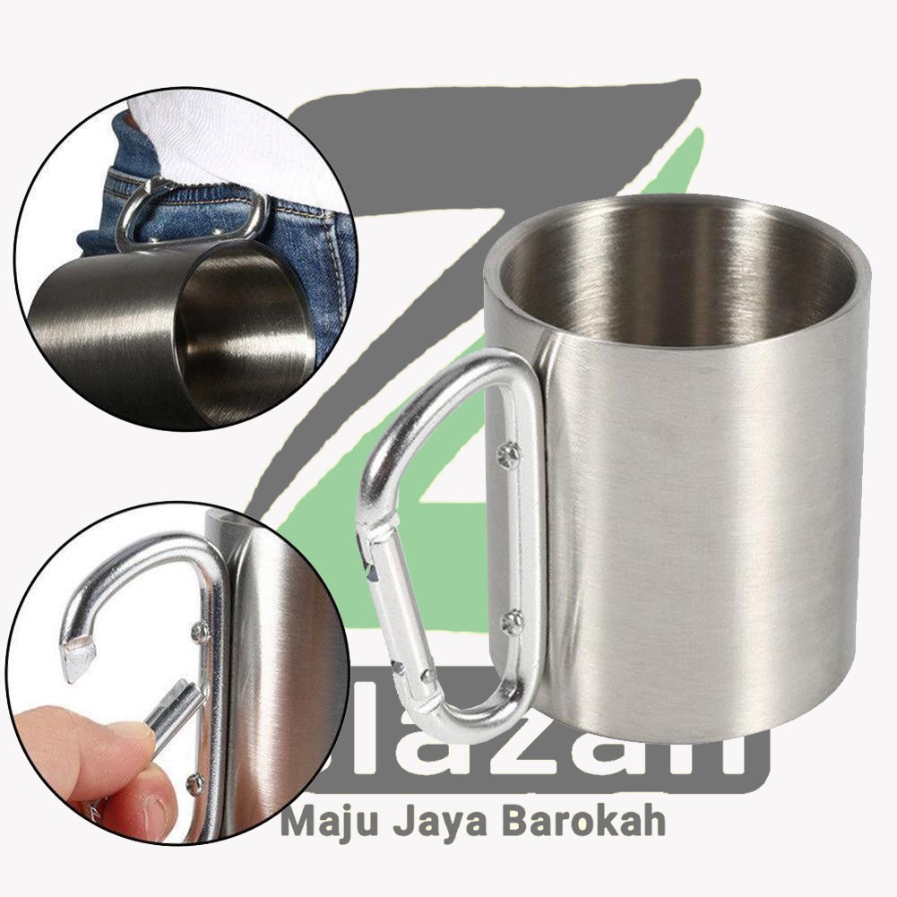 Gelas Carabiner Stainless 220ml mug pendaki outdoor gelas gantung