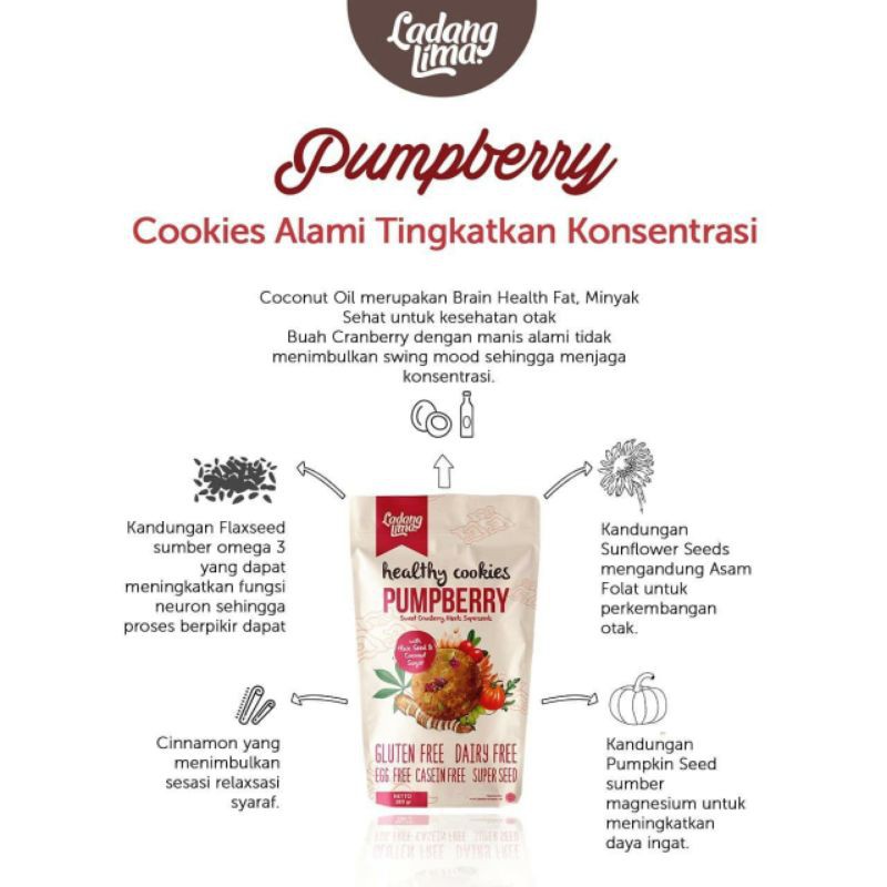 

PUMPBERRY COOKIES SUPERFOOD DIET. BOOSTER IBU HAMIL & MENYUSUI. LADANGLIMA GLUTEN FREE NON MSG HALAL MUI