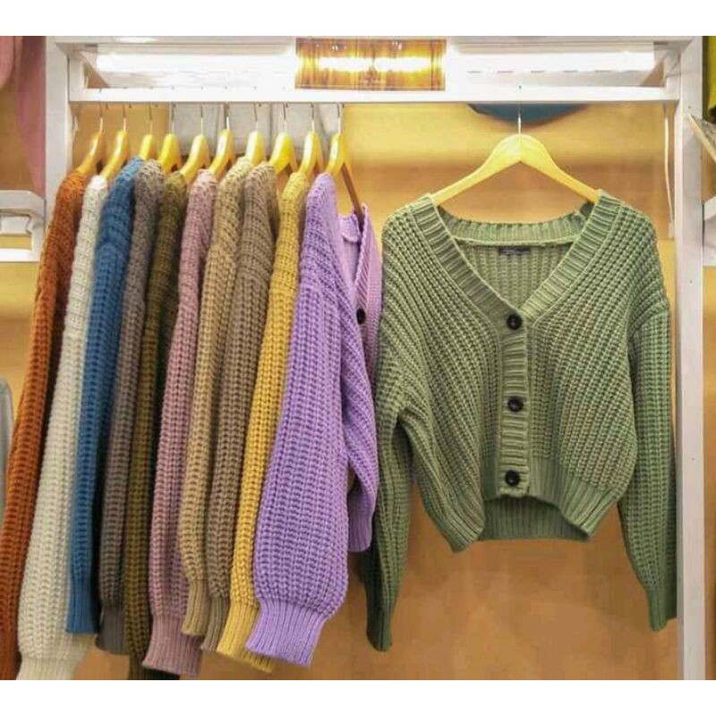 Cardogan Crop Rajut Wanita/ Cardigan Rajut Tebal/ Cardigan Crop