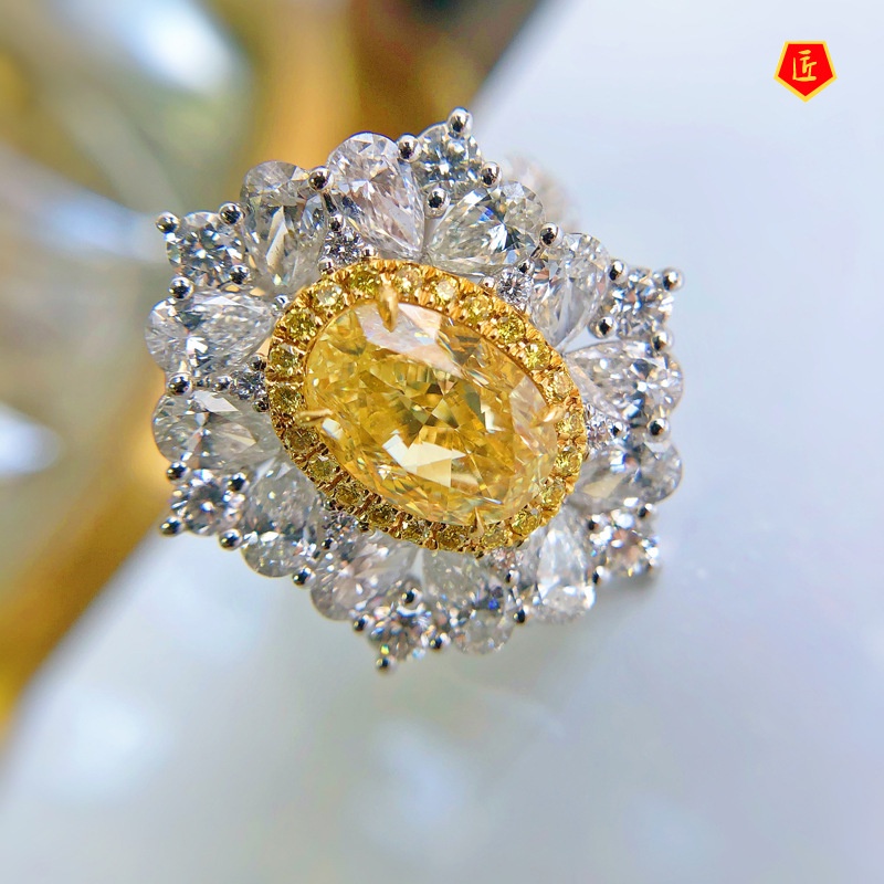 [Ready Stock]Luxury Elegant Yellow Diamond Colored Gems Ring