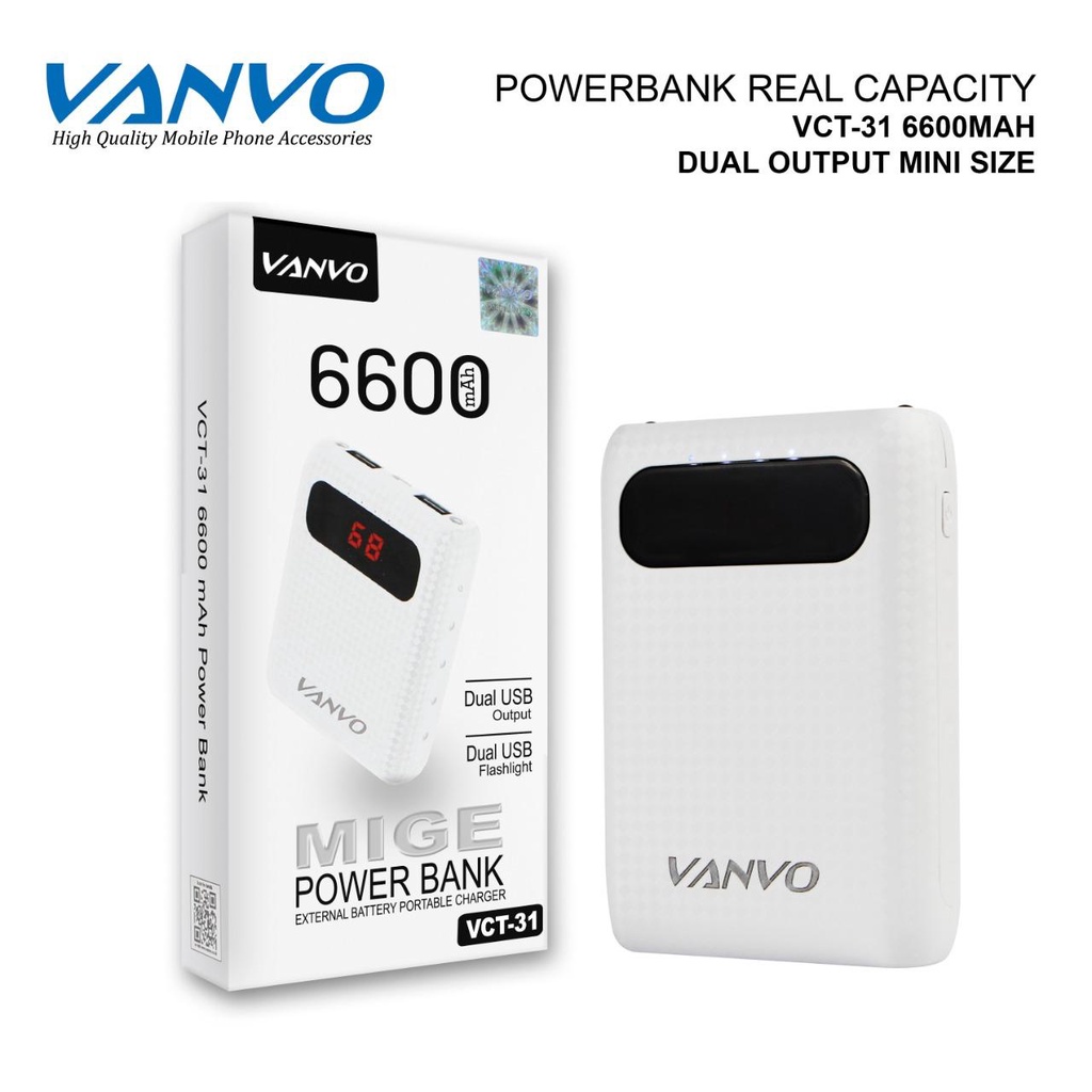 POWERBANK/PB/PB VANVO VCT-31 6600MAH LCD WHITE