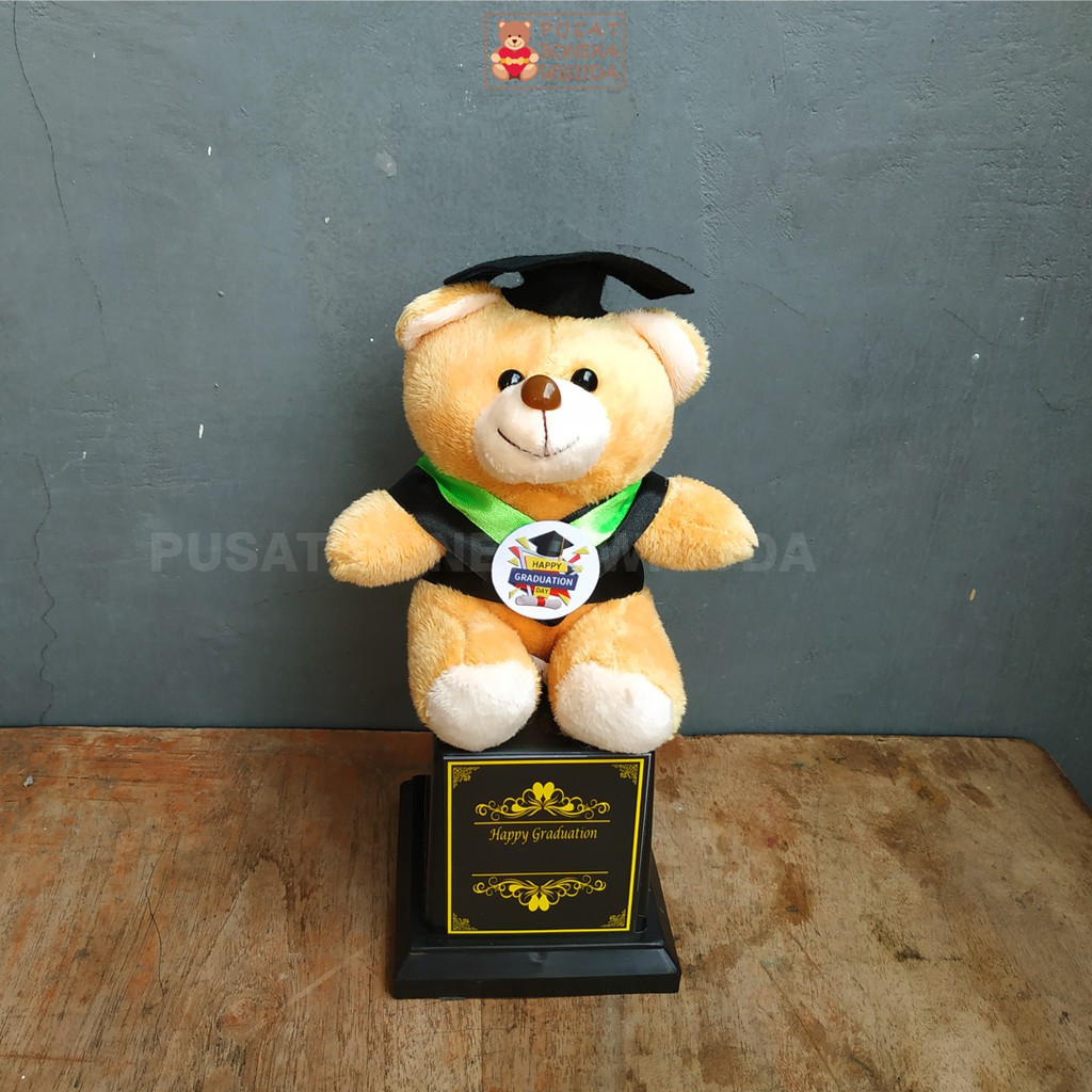 Piala Boneka Trophy Wisuda Kado Hadiah Graduation Toga Murah Pilbon Kecil Mini Paud Tk SD Teddy Bear