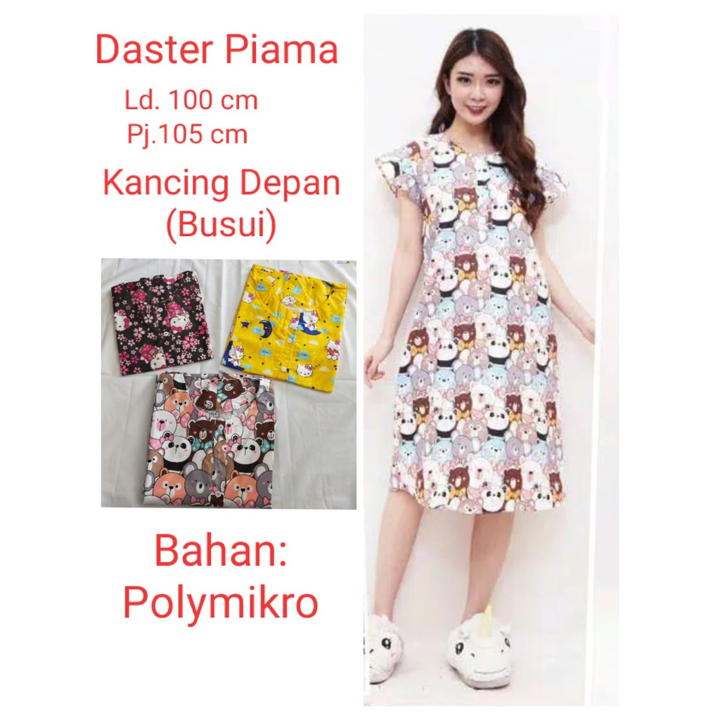 Daster Katun Polimikro Motif Baju Tidur Lengan Pendek Kancing Depan Busui Bumil Model Kekinian