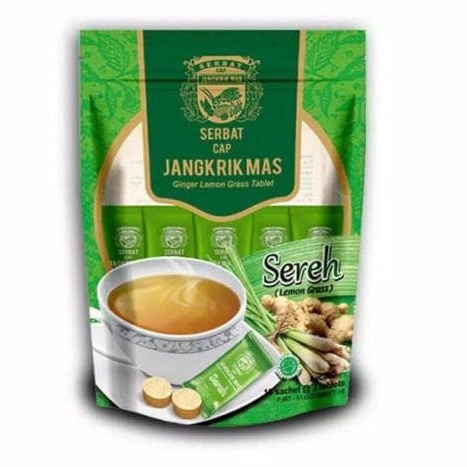 

tradisional-minuman- serbat jahe cap jangkrik mas - rasa sereh - pouch 10s - extra kardus -minuman-