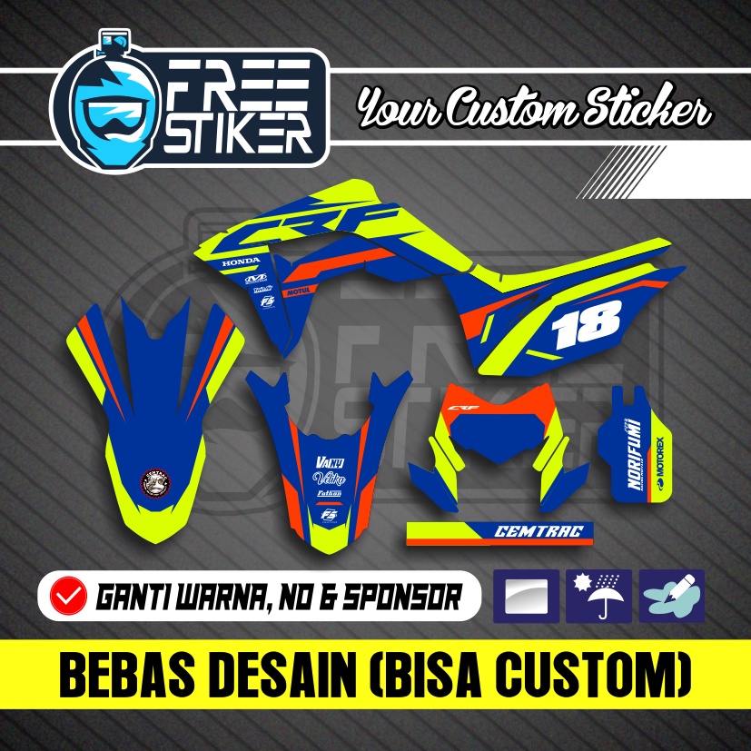 DECAL CRF STABILO BIRU ORANGE CRF 150 BISA REQUEST CUSTOM DAN COD