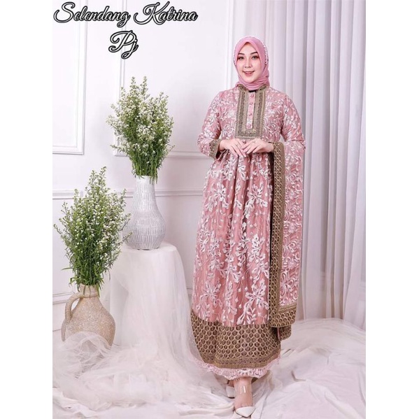 Gamis Busui Selendang Katrina , Gamis Pesta Mewah Pelangi Jaya Original , Tille Dot Bordir Mix Satin