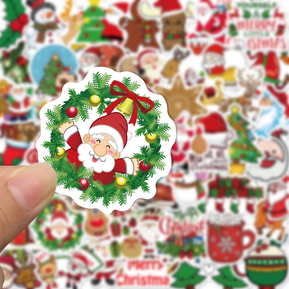 50 pieces of Christmas cartoon doodle stickers Christmas tree deer hat waterproof decoration
