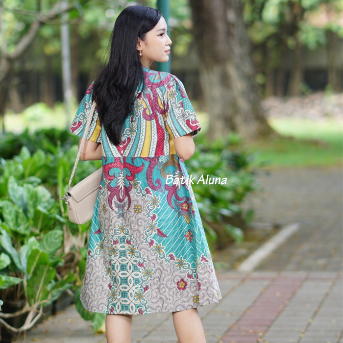 Dress Batik Modern Wanita Premium Dres Batik Wanita Modern Dewasa Jumbo Elegan Pasangan Kondangan Tanpa Lengan Dres Batik Solo Asli Wanita Lapis Trikot Couple Tunik Batik Modern Terbaru FASHION BATIK ALUNA