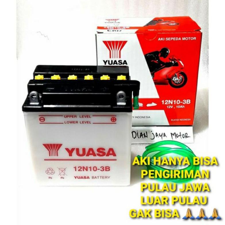 AKI BASAH YUASA 12N10-3B AKI BINTER MERCY VESPA PX MOTOR RODA TIGA ORIGINAL YUASA ASLI 100%