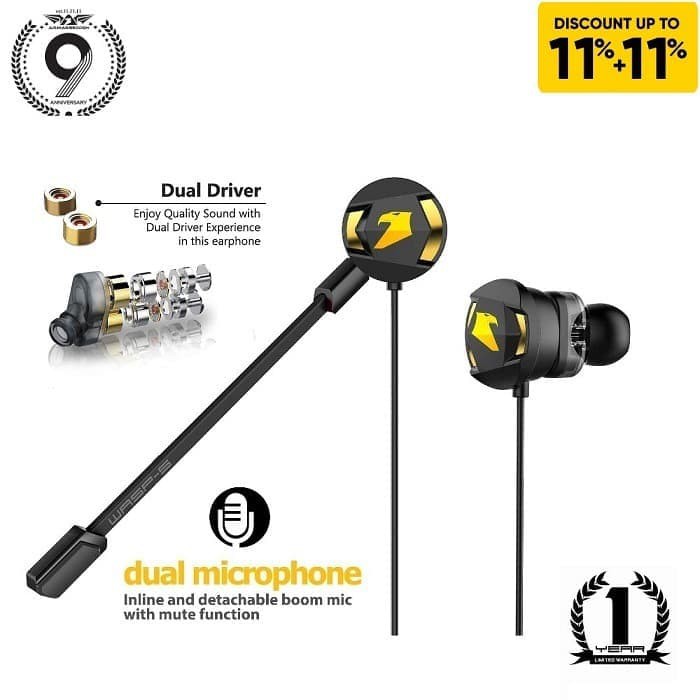 Earphone Gaming Armaggeddon WASP-5 Dual Microphone - Garansi 1 Tahun