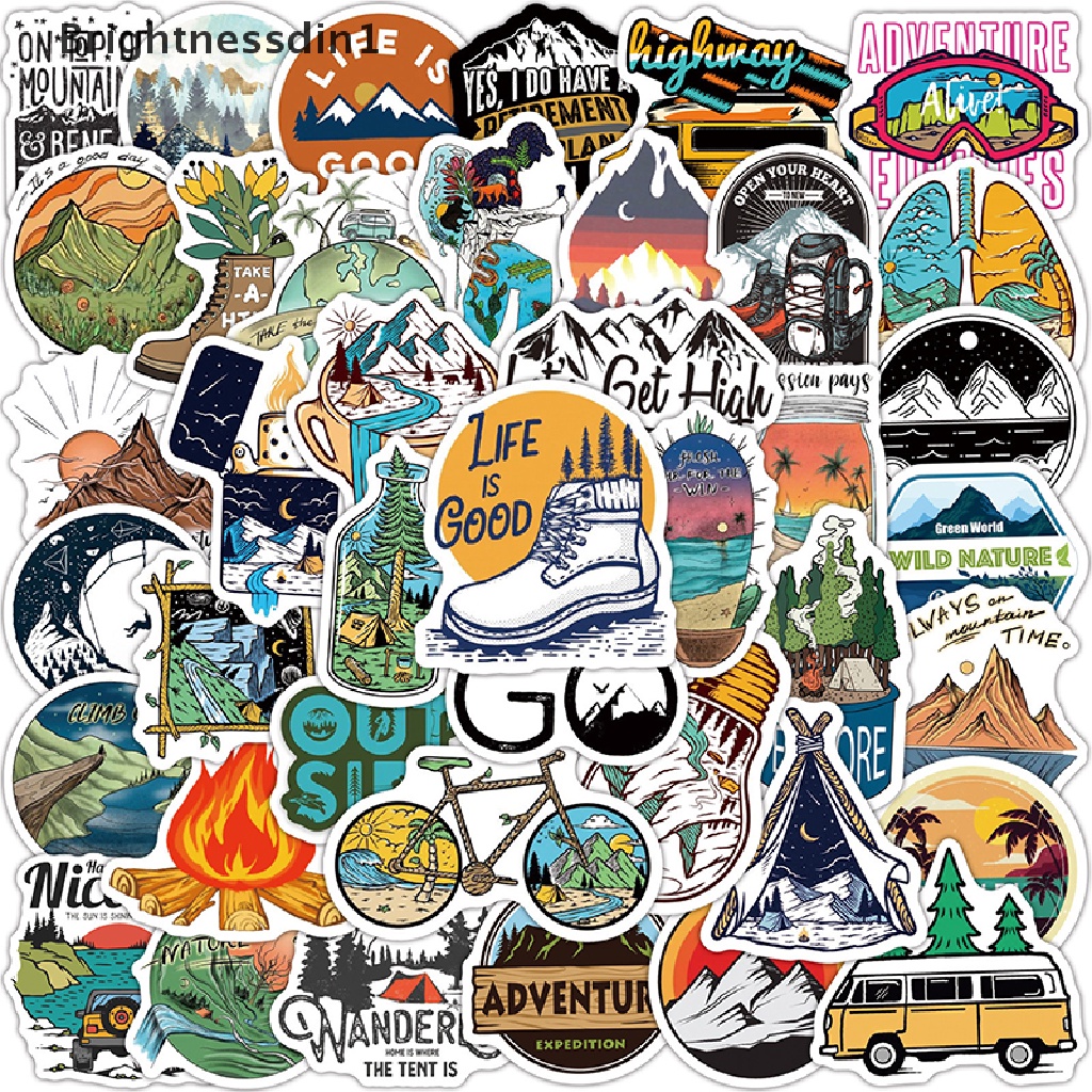 (Brightnessdin1) 50 Pcs Stiker Motif Pemandangan Hutan Untuk Dekorasi Hiking / Camping / Outdoor / Travel