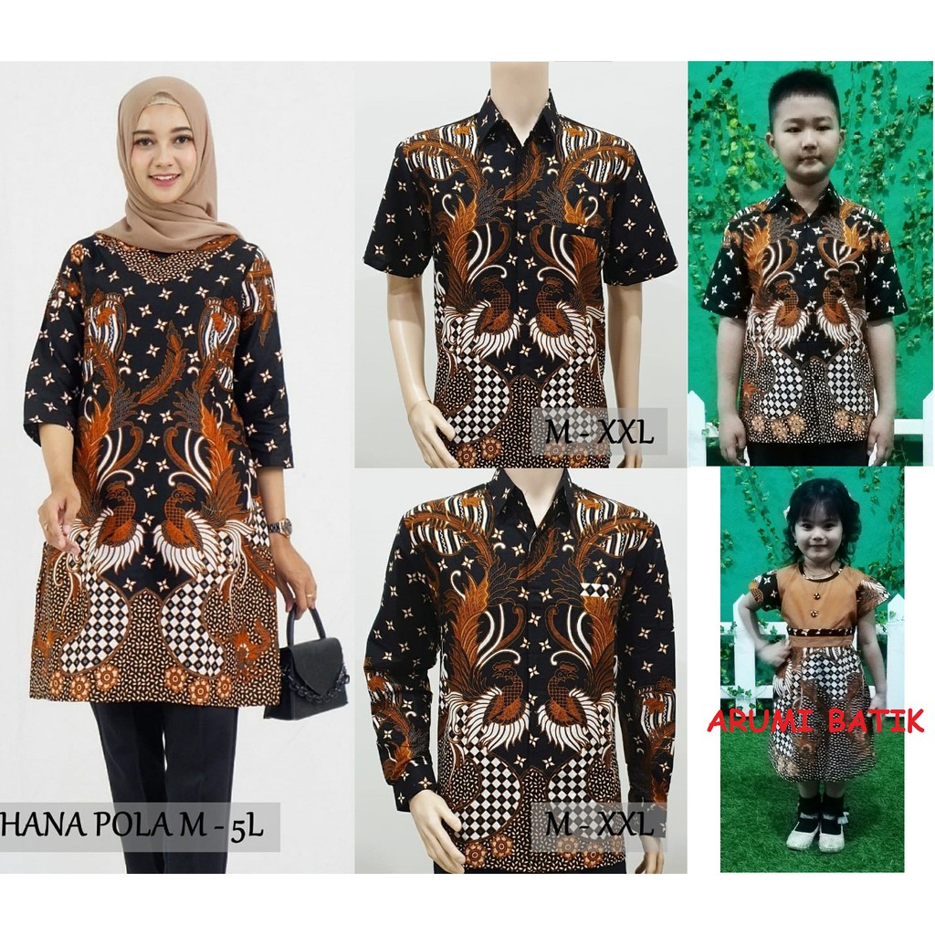 Set Couple Sarimbit Keluarga Lebaran Tunik Batik Muslim 2721 Rihana Pola