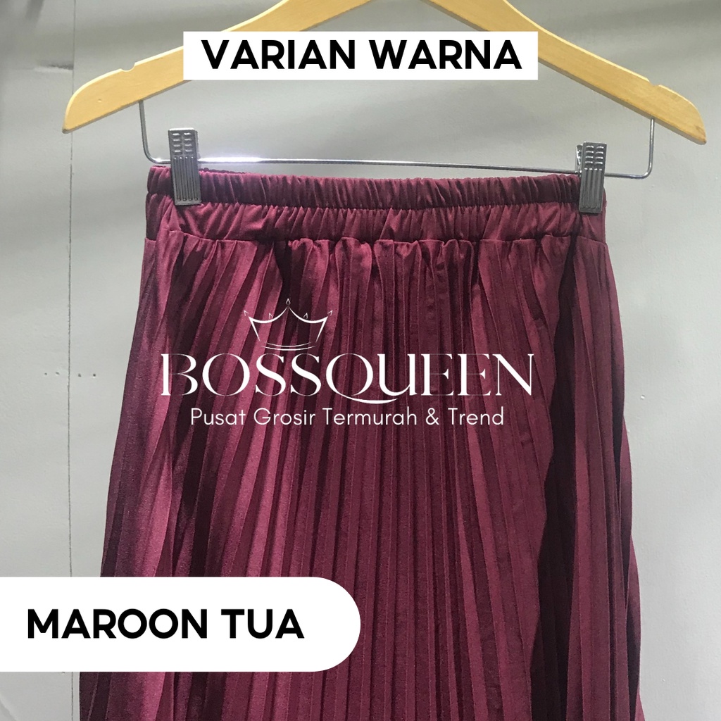ROK PLISKET BAWAHAN PANJANG JUMBO/ROK. KERJA WANITA MUSIMAH TERMURAH TERLARIS-Maroon tua