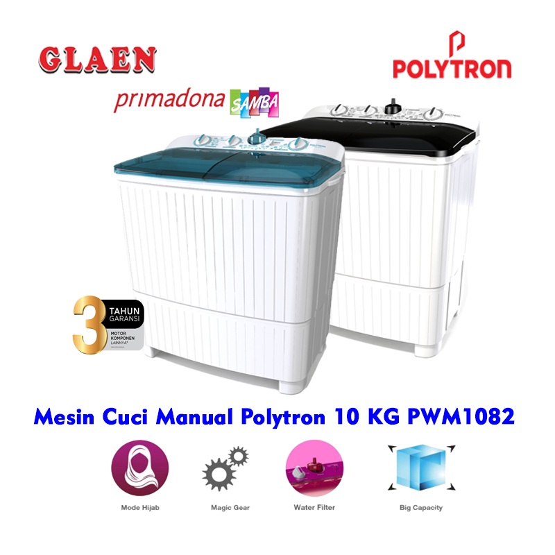 Mesin Cuci Polytron 2 Tabung PWM 1082 10 Kg | Mesin Cuci Twin Tub Manual 10 Kg