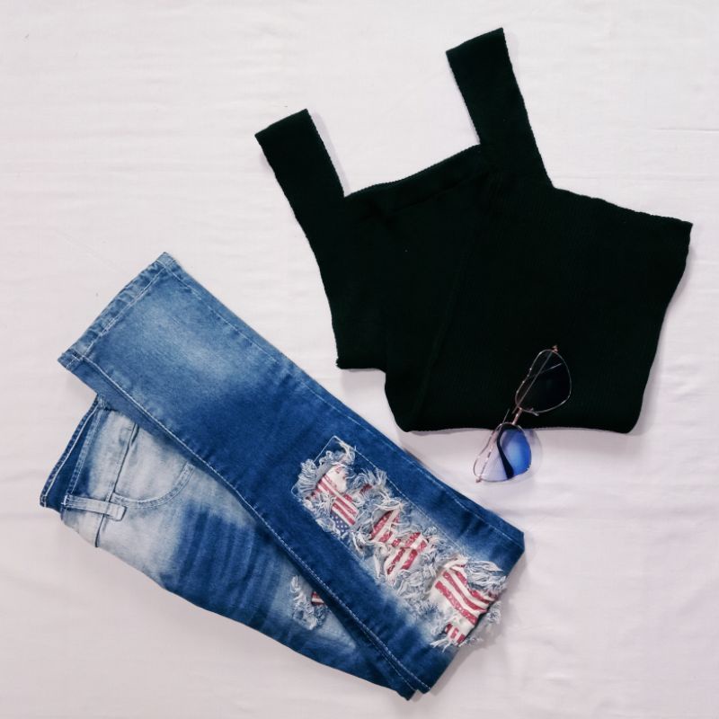 Tank Top Rajut Wanita | Korean Knit Tank Top | Tank Top Wanita Square Neck | Style Korea | Tank Top-Black