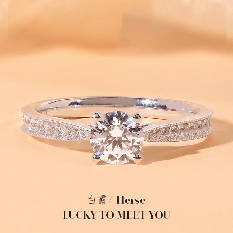 925 cincin perak murni wanita klasik empat cabang 1 karat pt950 mossang berlian pernikahan fashion perhiasan