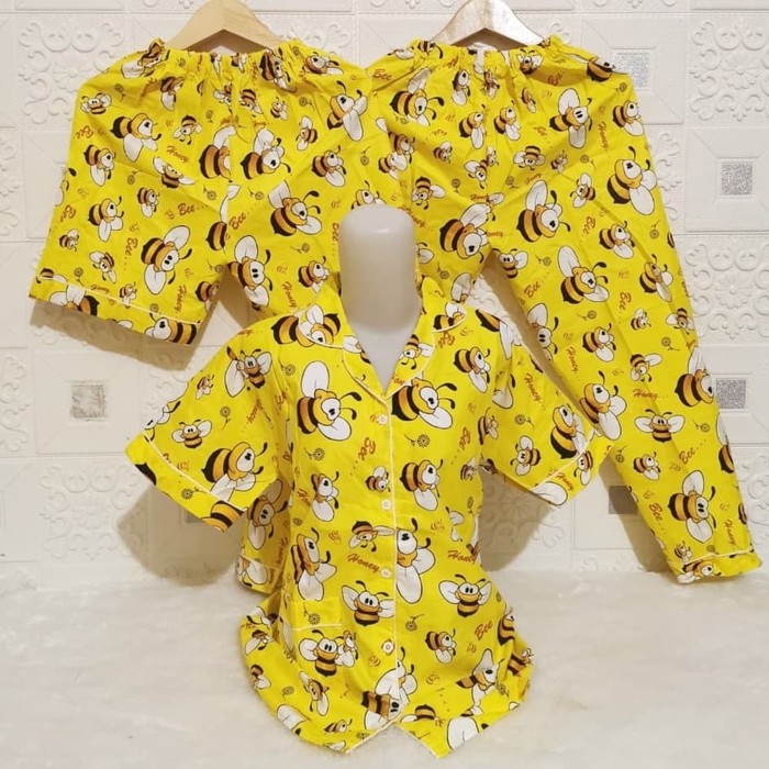 SEASOND IND 3in1 Piyama/Baju Tidur Wanita Dewasa Hello Kitty/L Fit to XL-lebah