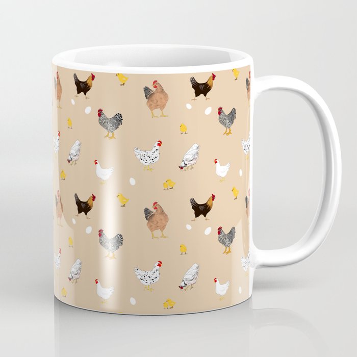 Mug Gelas chicken chicks rooster pattern plane beige background