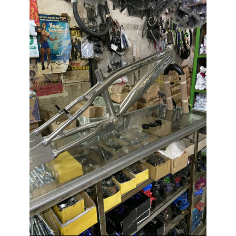 Frame batangan BMX ukuran 20 Allumunium Alloy silver + Fork