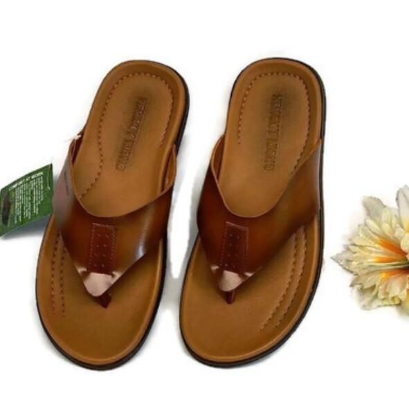  SANDAL  PRIA KULIT  ASLI CASUAL KEKINIAN  SLOP JEPIT SLIDE 